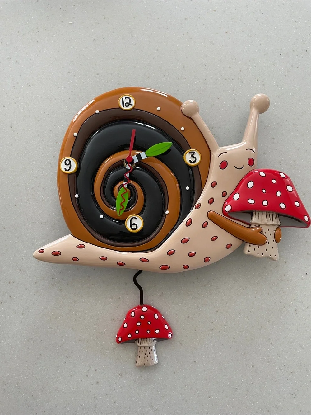 Snail Mushroom Wall Clock in Beige and Red